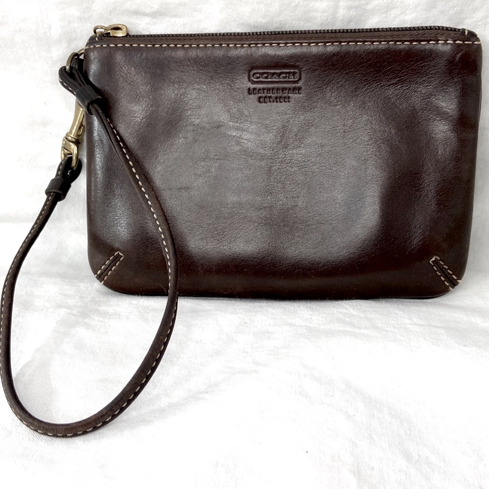 Coach 2 Scary Herringbone Hampton F40792 Wool Tweed Leather & Leather Wristlet - Picture 3 of 16
